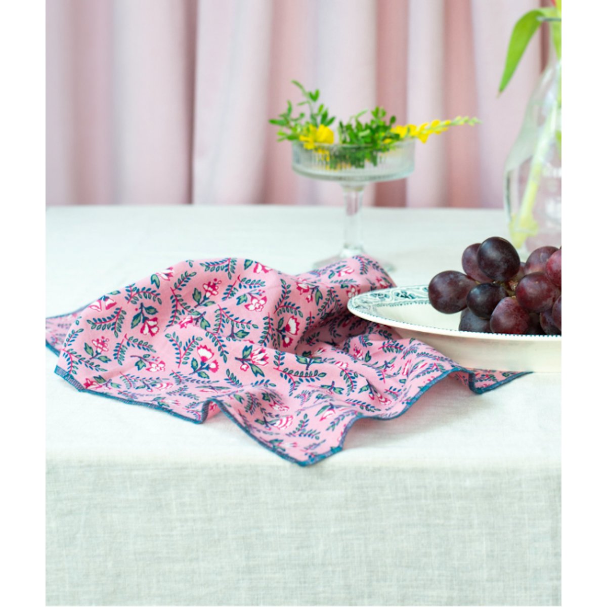 Serviette imprimée FLORA rose framboise, BINDI ATELIER