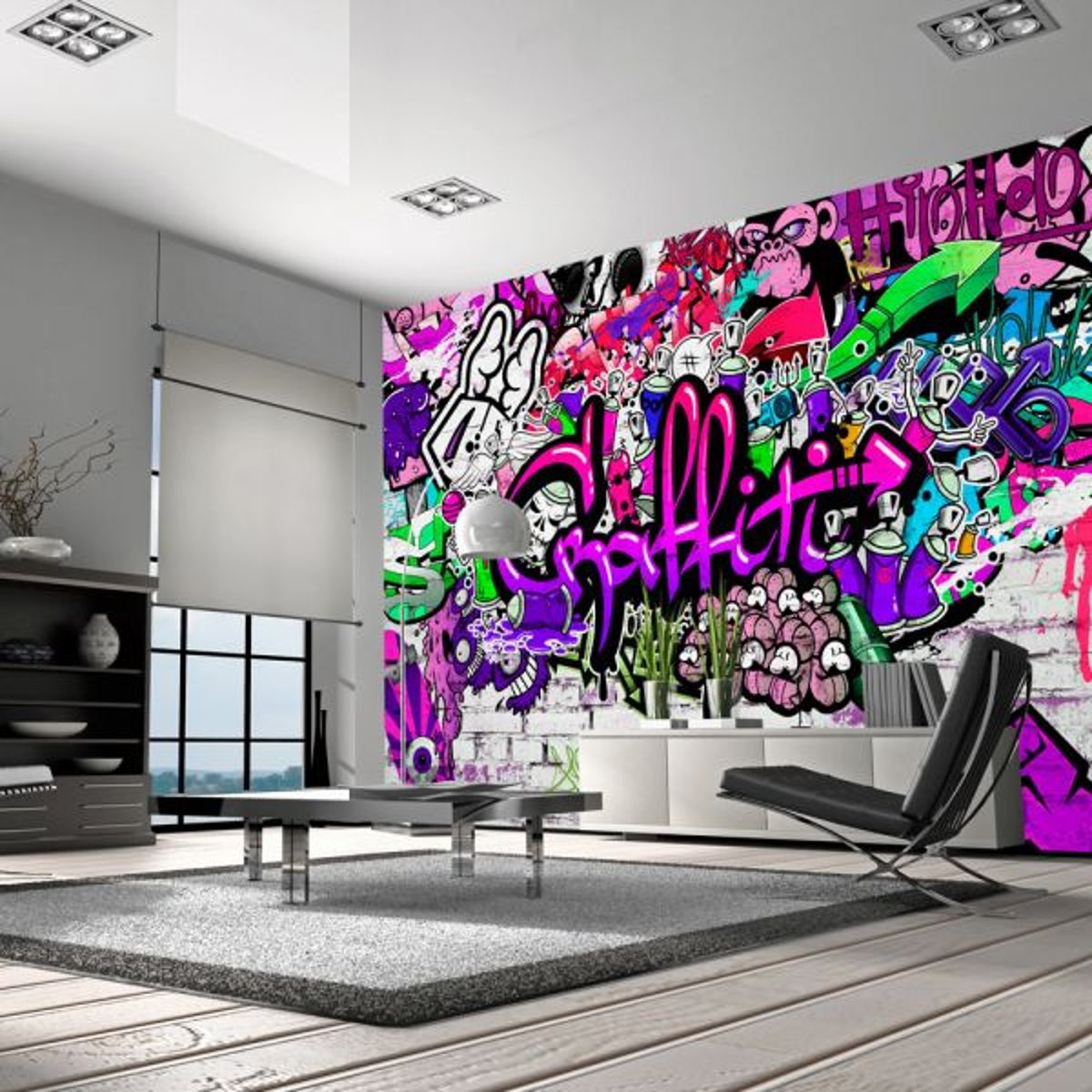 Papier peint intissé panoramique Street art Purple Graffiti vert, EDEN