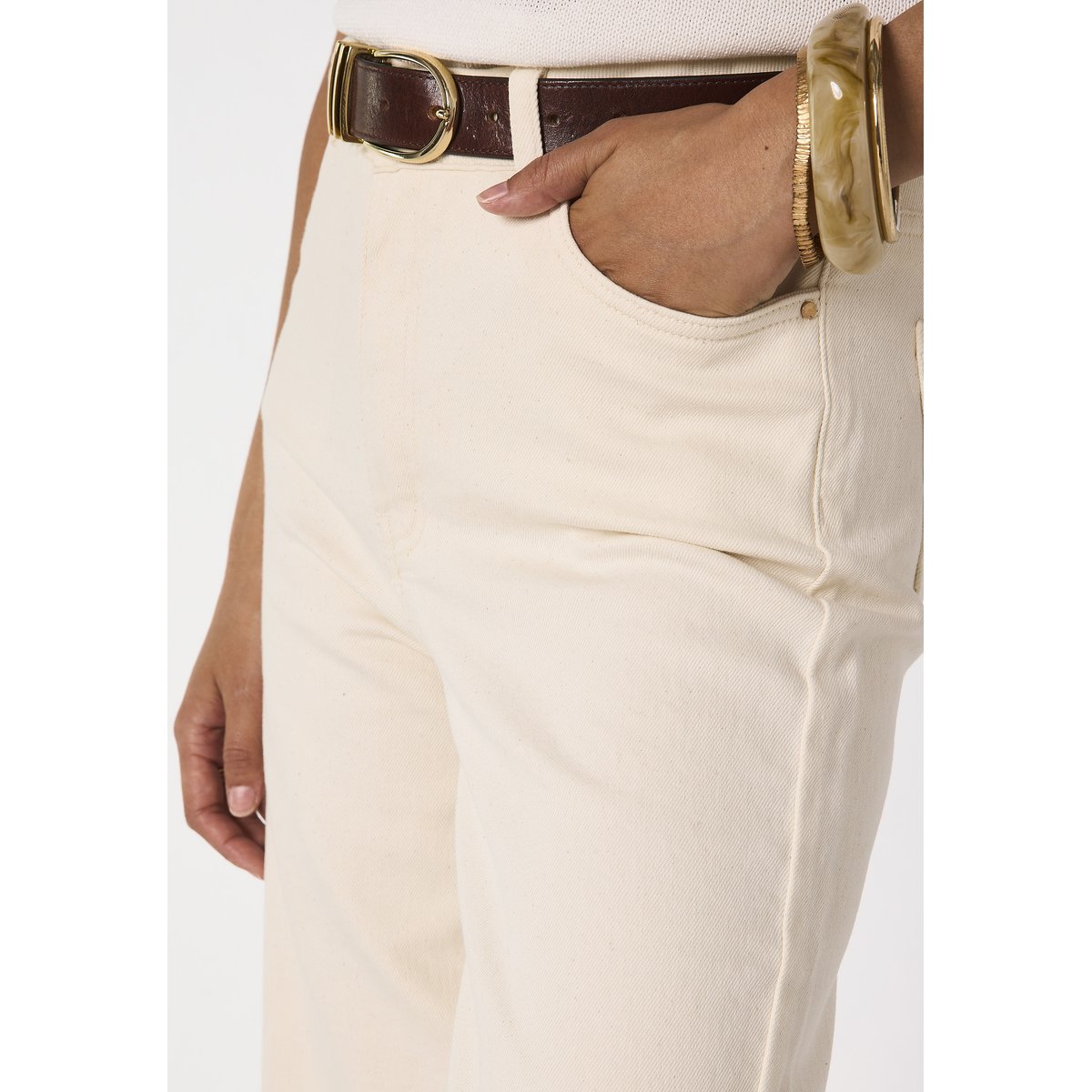 Jean large en coton mélangé AGATHE creme, Maison 123