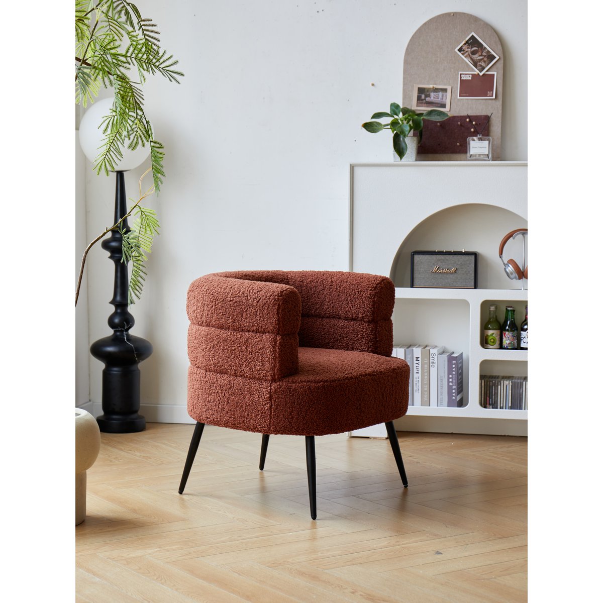 Fauteuil de salon métal et bouclette, KORGEN terracotta et noir, NORDLYS