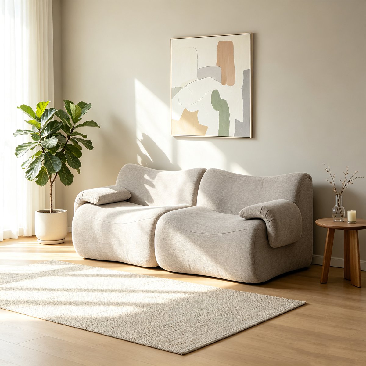 Canapé droit compressé 2 places design moderne, CLOUD taupe, MEUBLES COSY