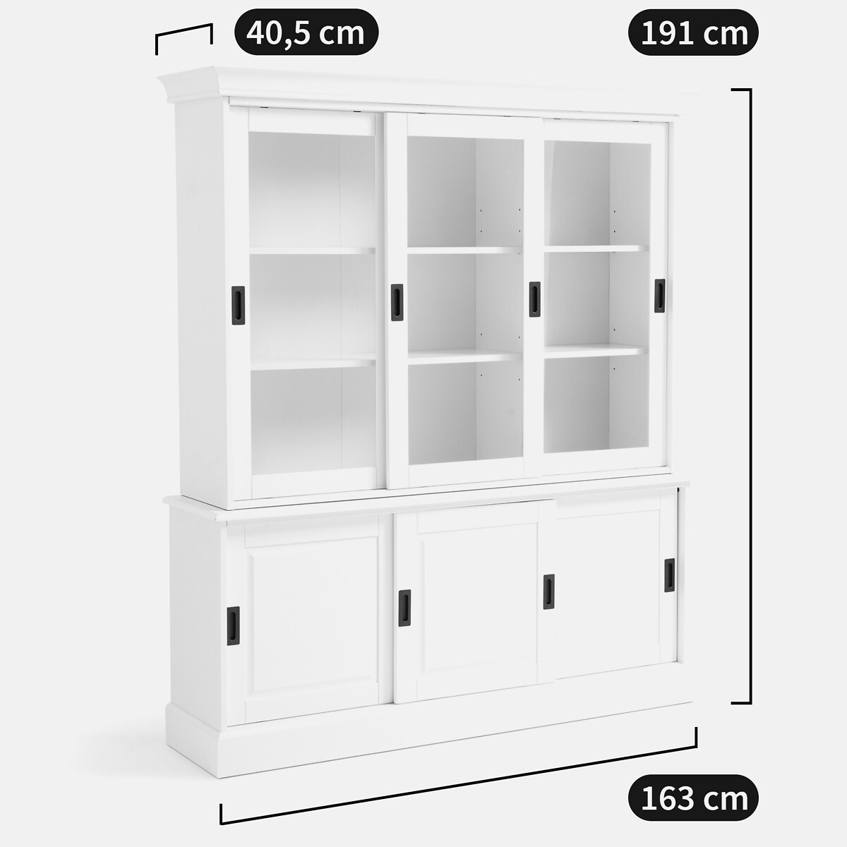 Buffet vaisselier, 3 portes, en pin massif et MDF, AUTHENTIC STYLE blanc, LA REDOUTE INTERIEURS