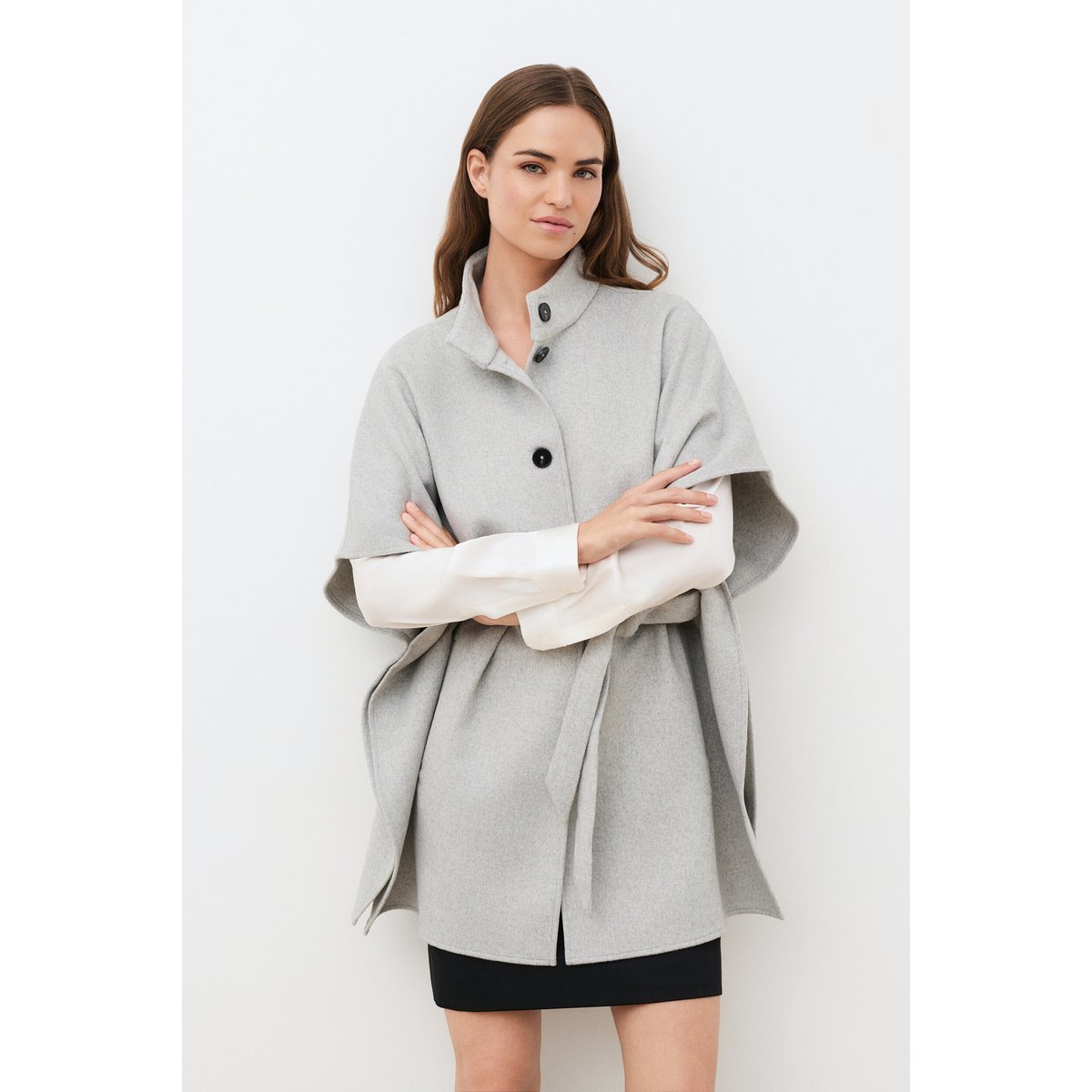 Poncho ample en laine HACALON gris, CAROLL