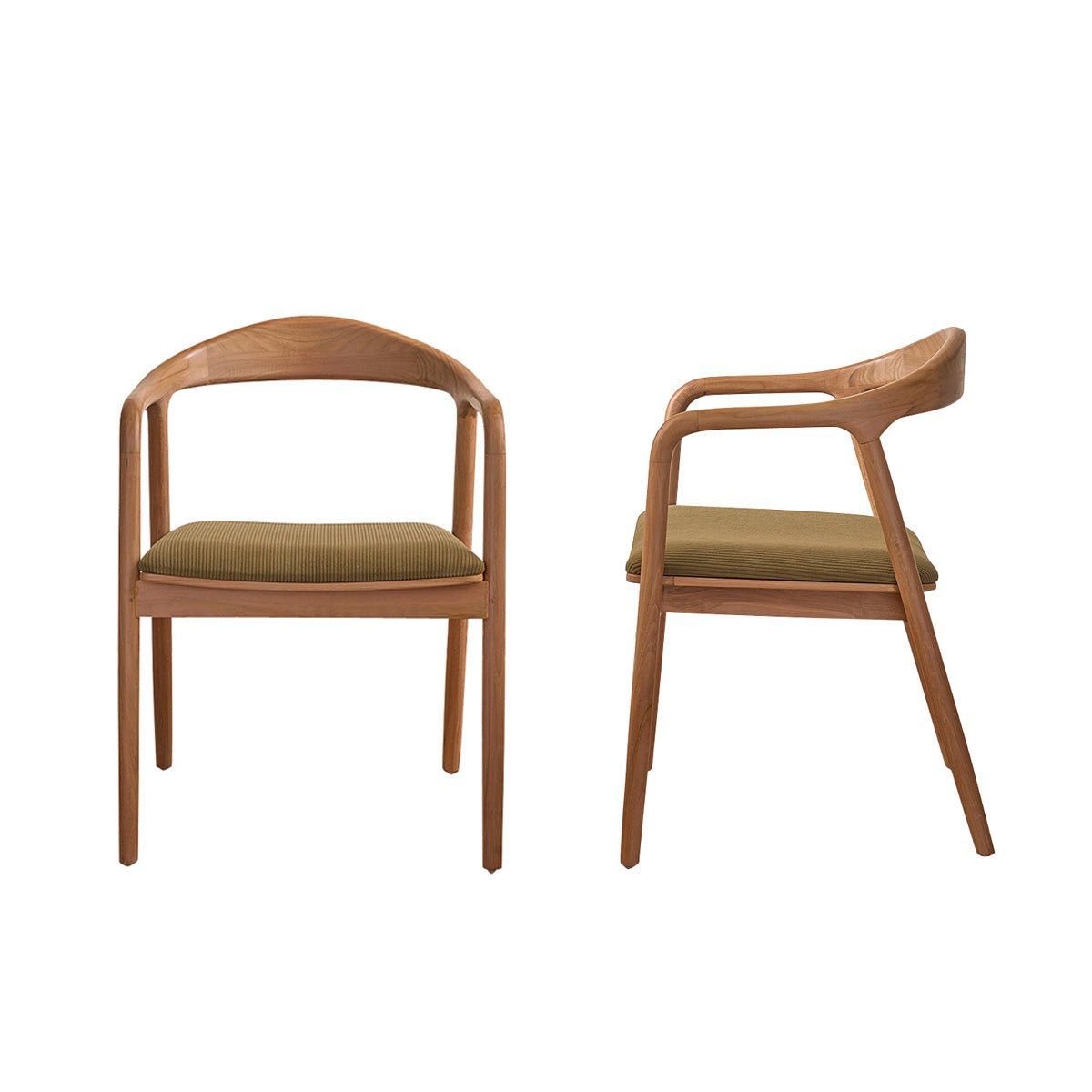 Lot de 2 chaises en teck massif et velours côtelé AMBRE kaki, BERAH GETAH