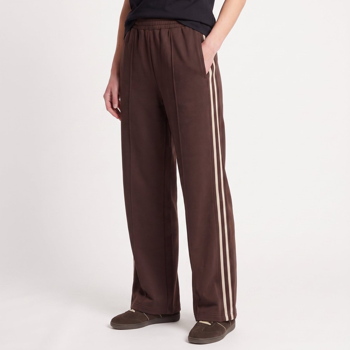 Pantalon droite avec taille élastiquée et bandes contrastées sur les côtés ERERIE marron, ARTLOVE