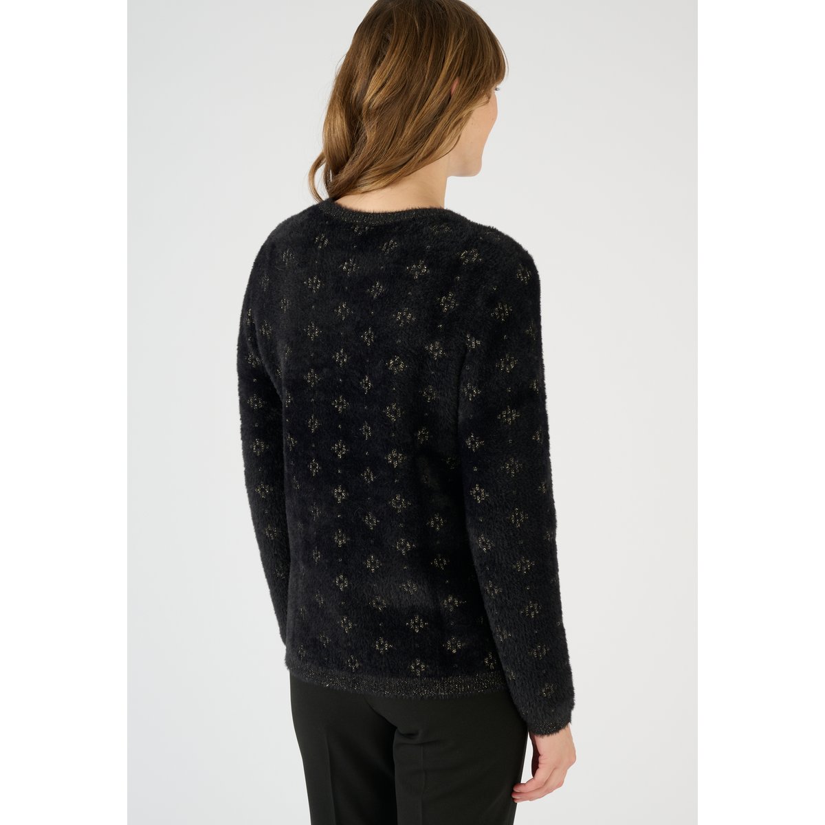 Pull jacquard en maille poilue noir jacquard, DAMART