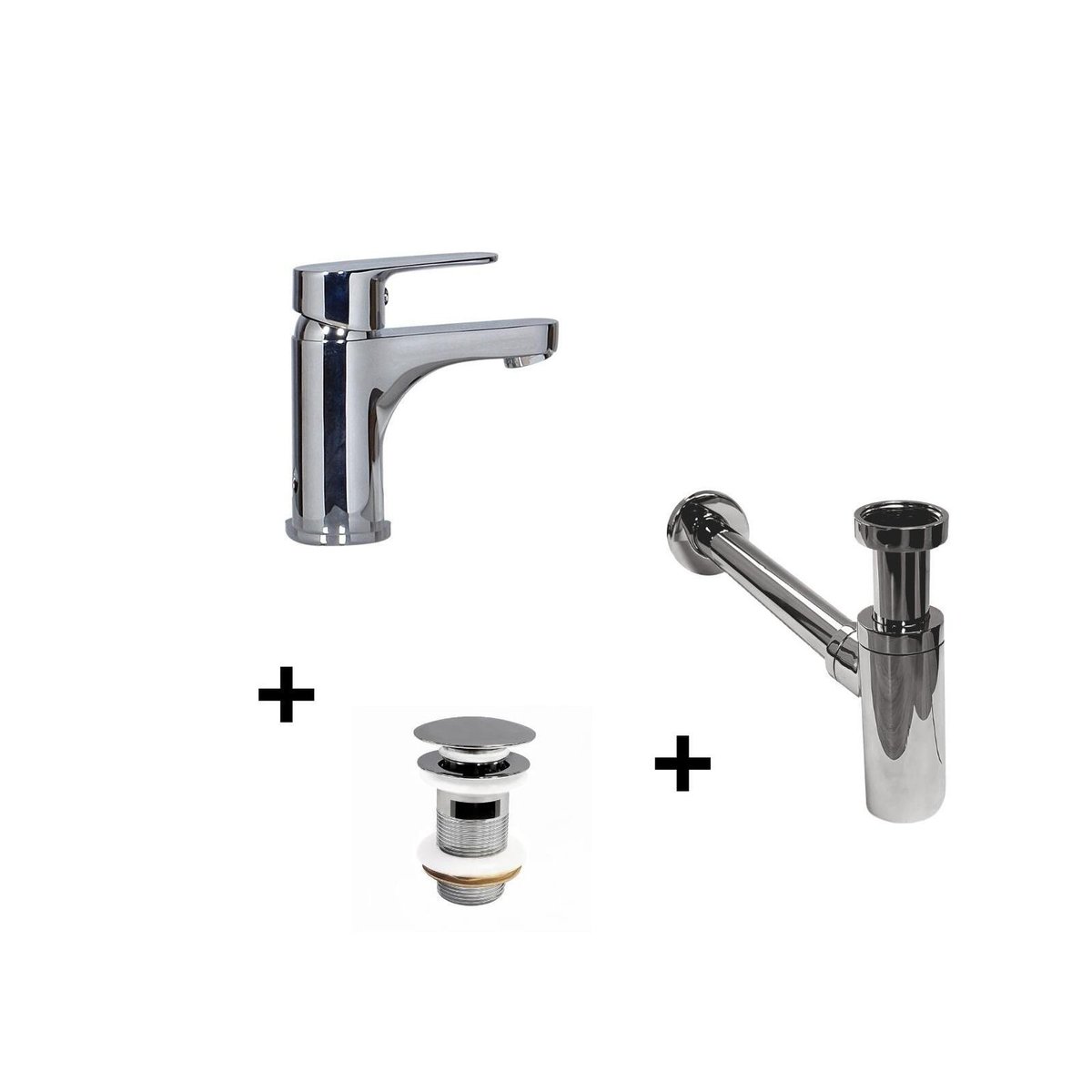 Robinet bec bas TAP + bonde CLINT + siphon SIMON chromé, MOB IN