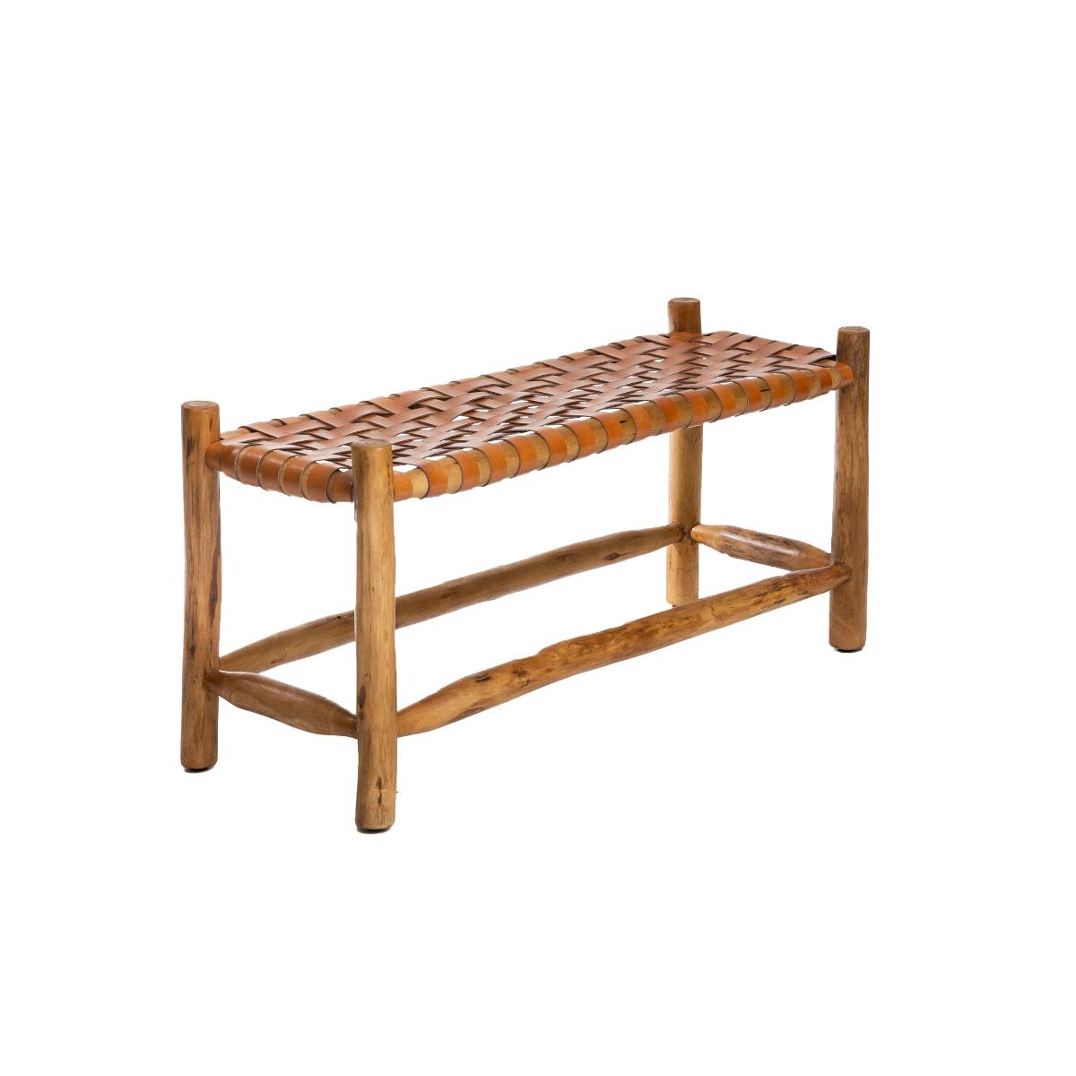 Banc en cuir marron et en bois ZOÉ bois foncé, MADE IN MEUBLES