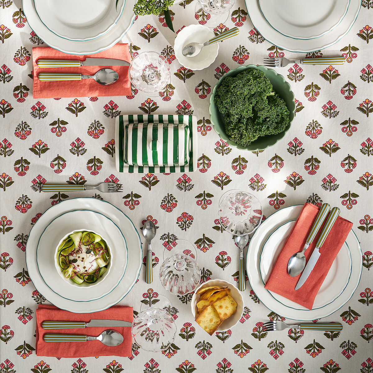 Nappe imprimée, en coton lavé, VANDI imprimé fond écru, LA REDOUTE INTERIEURS
