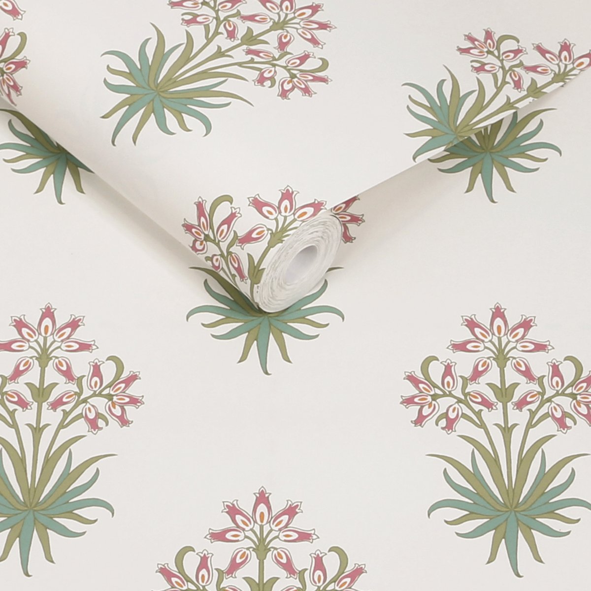 Papier peint fleuri Hyacinth Pink Cedar vert, rose, beige, WILLIAM MORRIS AT HOME