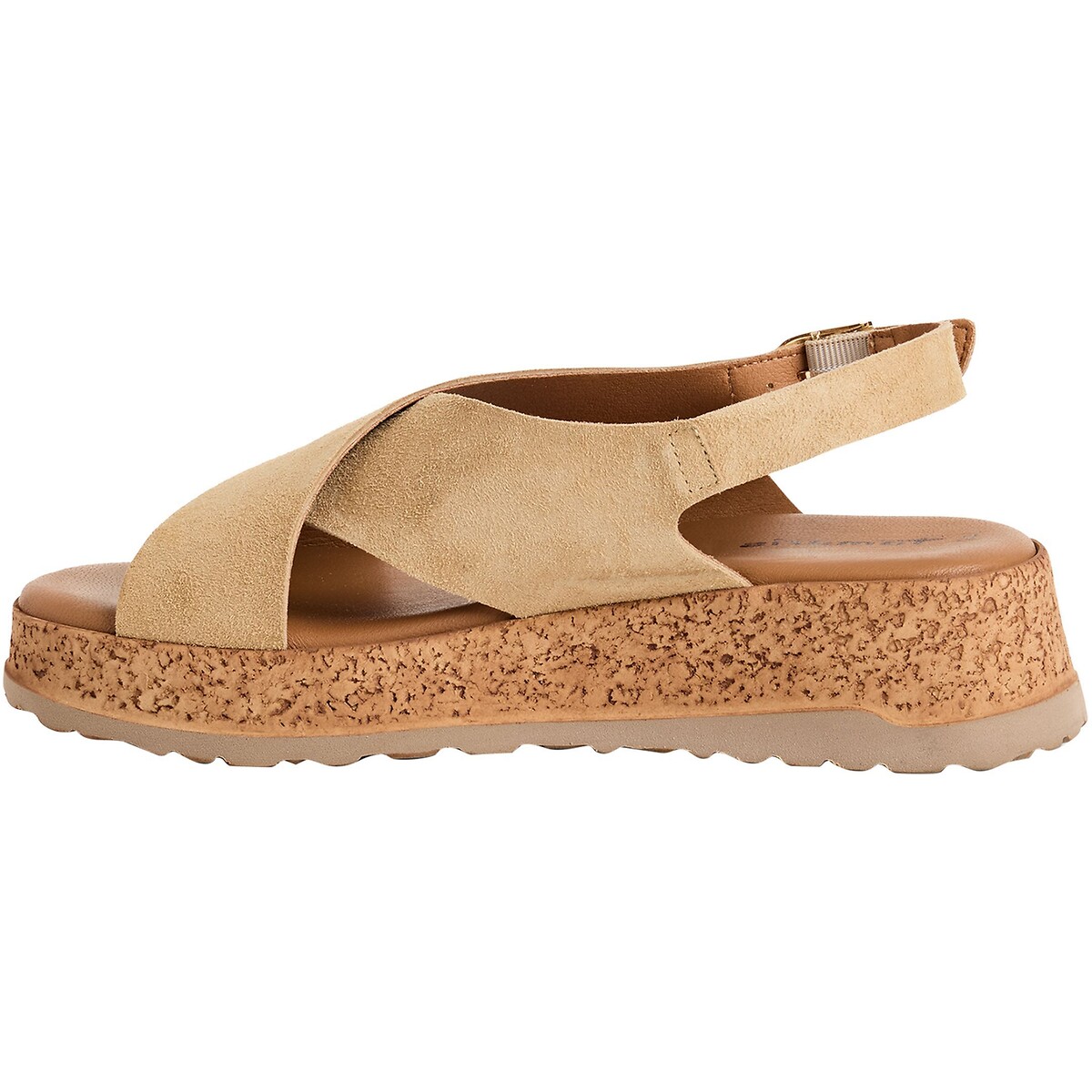 Sandales compensées en cuir beige, TAMARIS