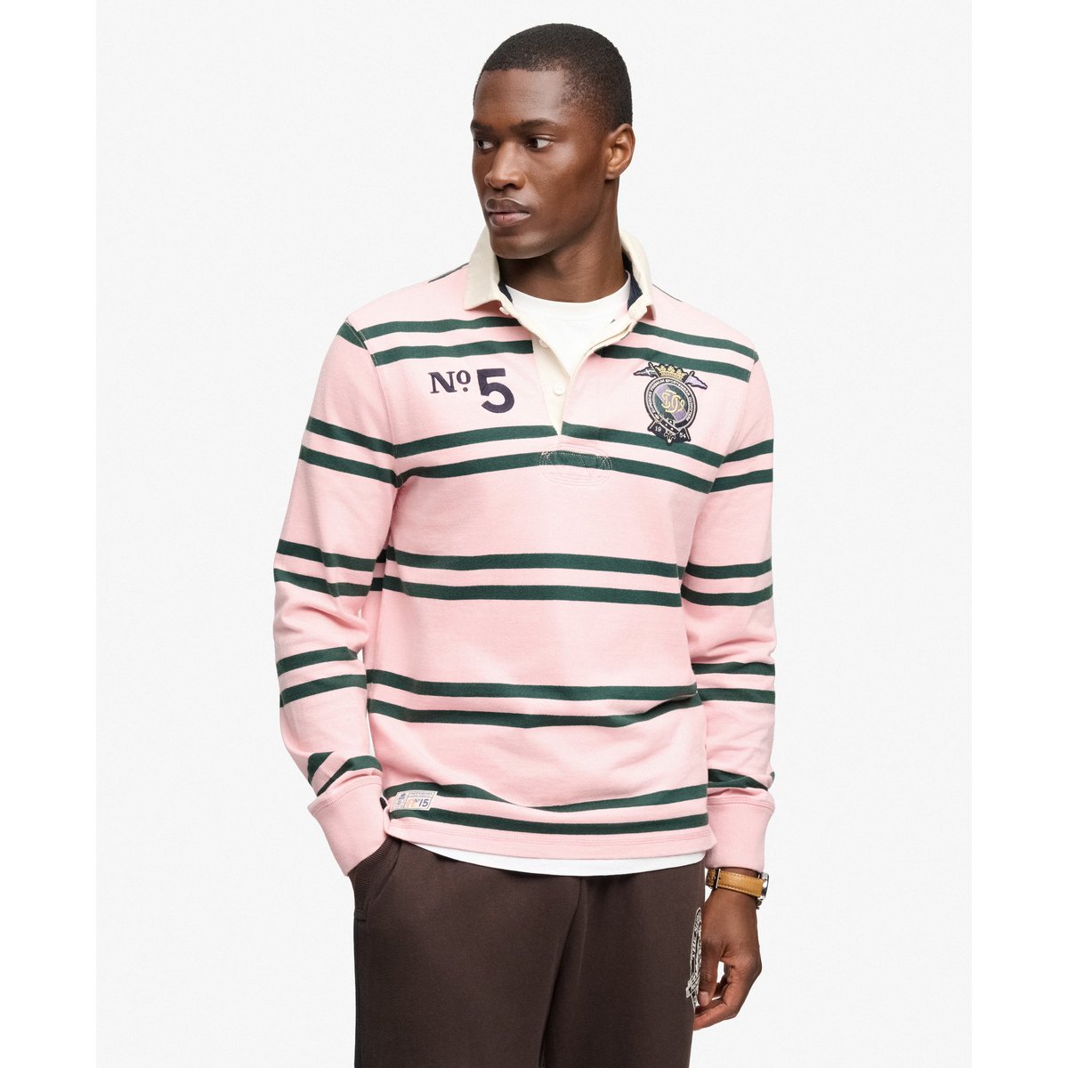 Top Rugby Double Emblem Coupe Décontractée rayures duo rose, SUPERDRY