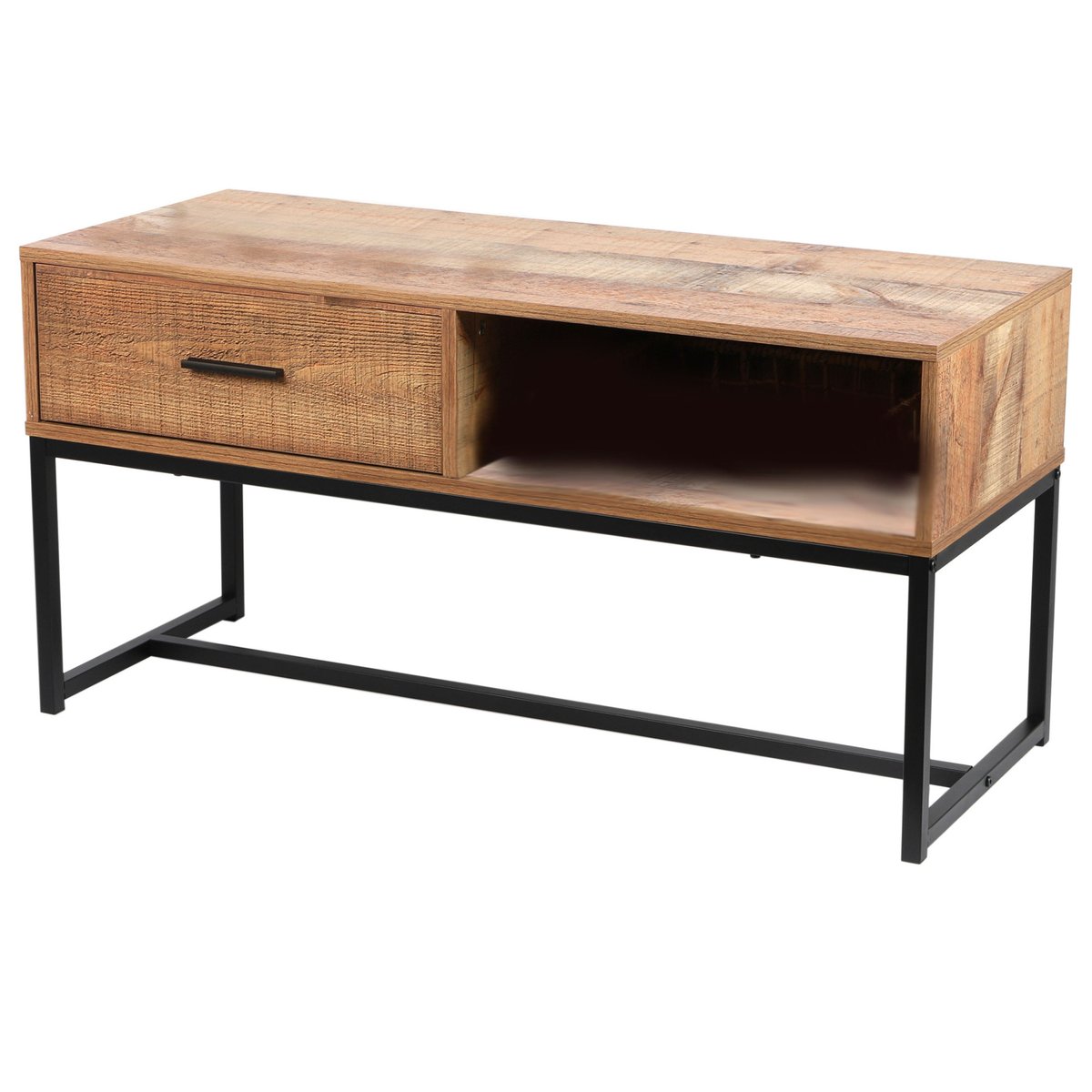 Table basse en bois et métal noir 1 tiroir - 100x40x50cm bois, URBAN LIVING