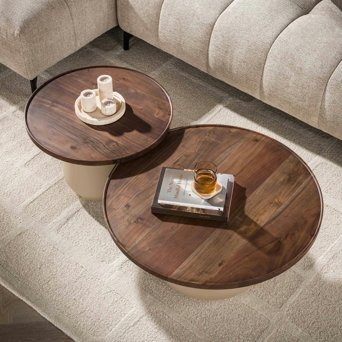 Table basse ronde bois d'acacia brun et métal (x2) NAKO beige, PIER IMPORT