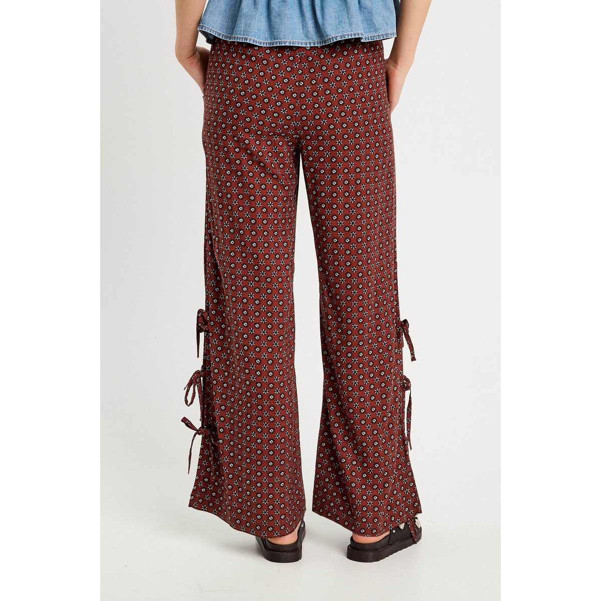 Pantalon large avec noeuds marron cognac, CACHE CACHE
