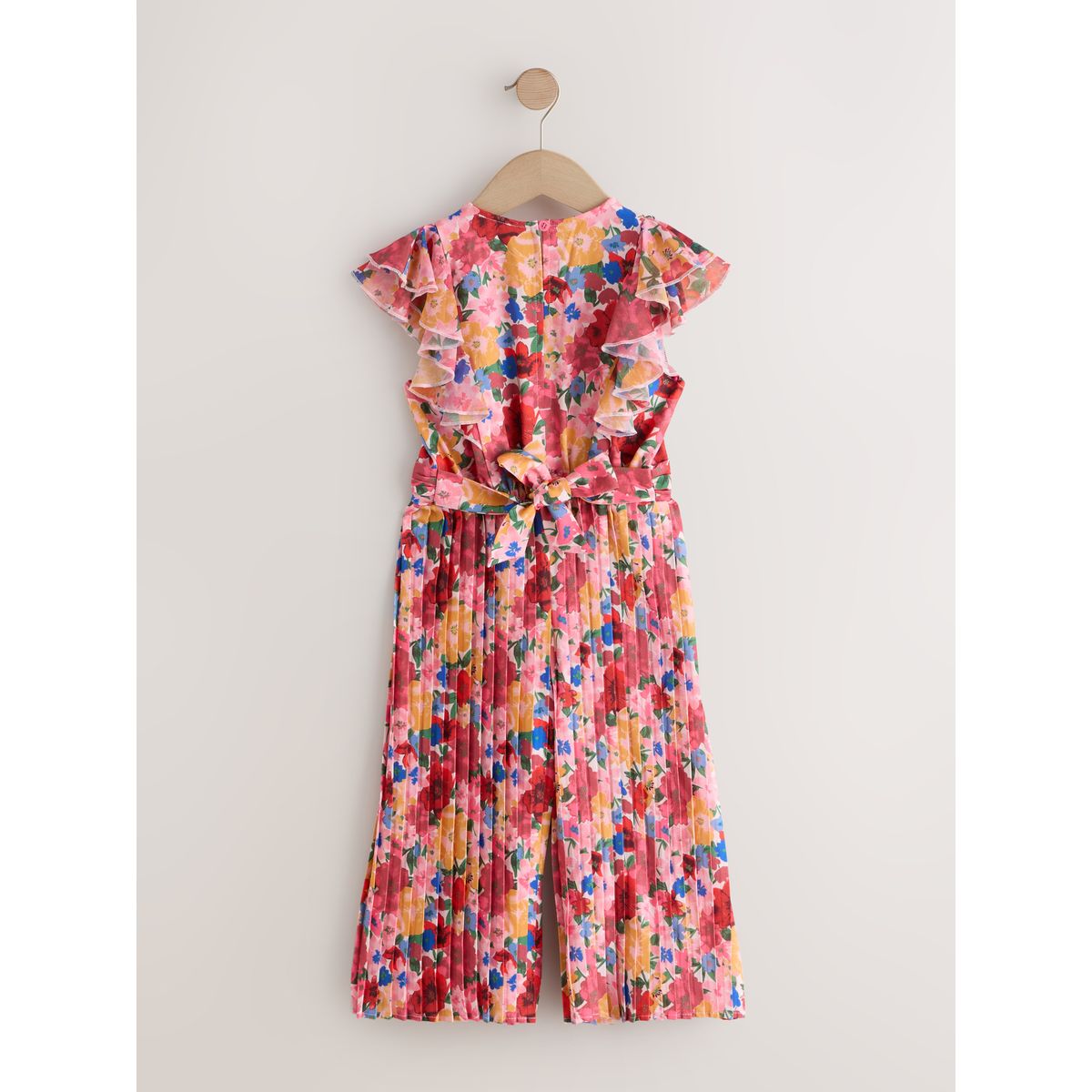 Combinaison plissée manches courtes à volants rose motif fleurs, NEXT