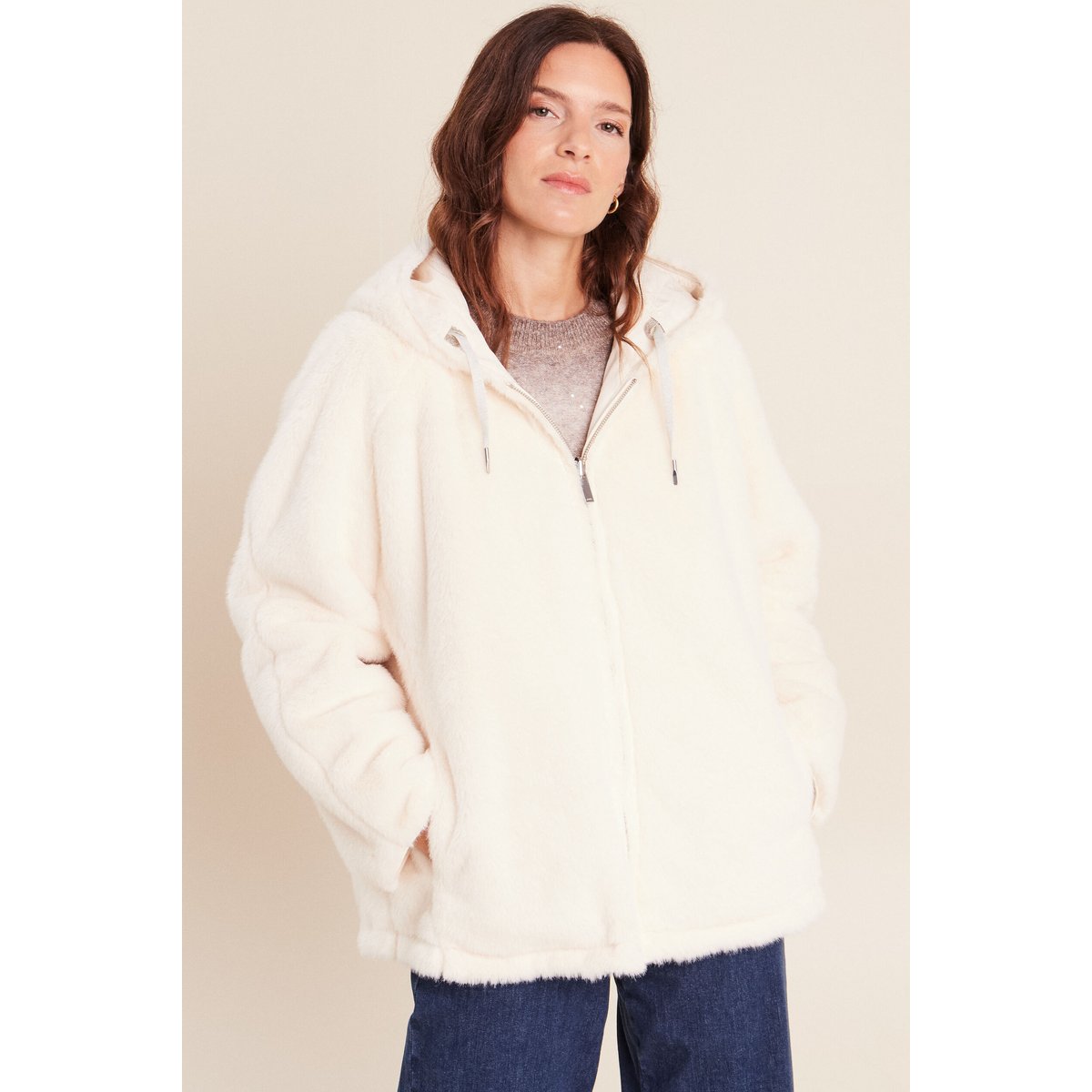 Parka réversible courte à capuche beige, BREAL