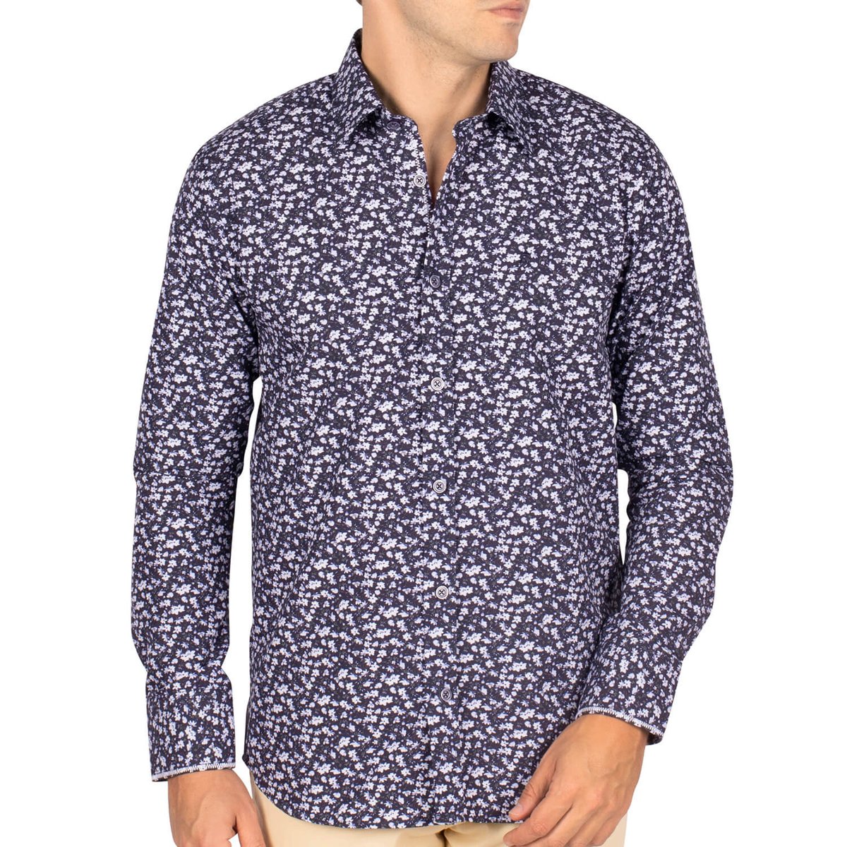 Chemise liberty FLEURS navy x blanc, SHILTON