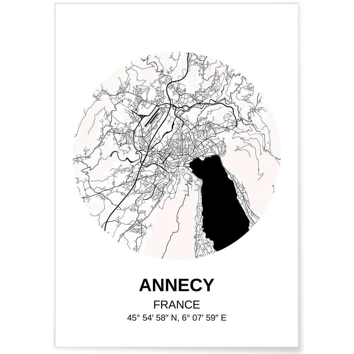 Affiche Carte Annecy blanc, L'AFFICHERIE