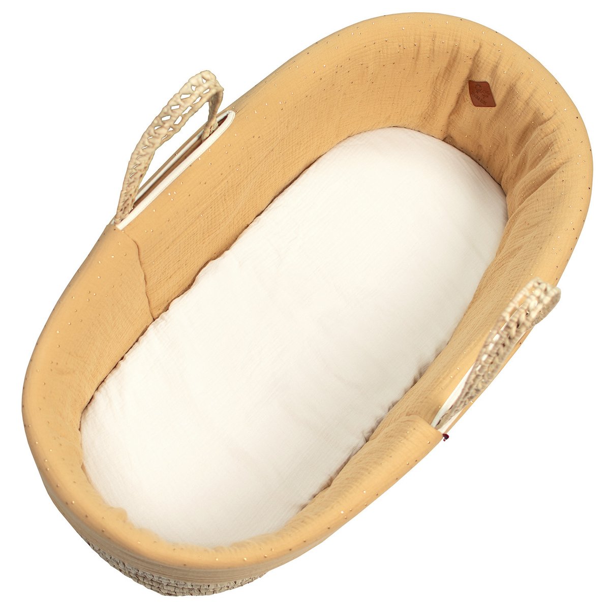 Habillage de couffin en gaze de coton à pois dorés JEANNE JEANNE camel, SEVIRA KIDS