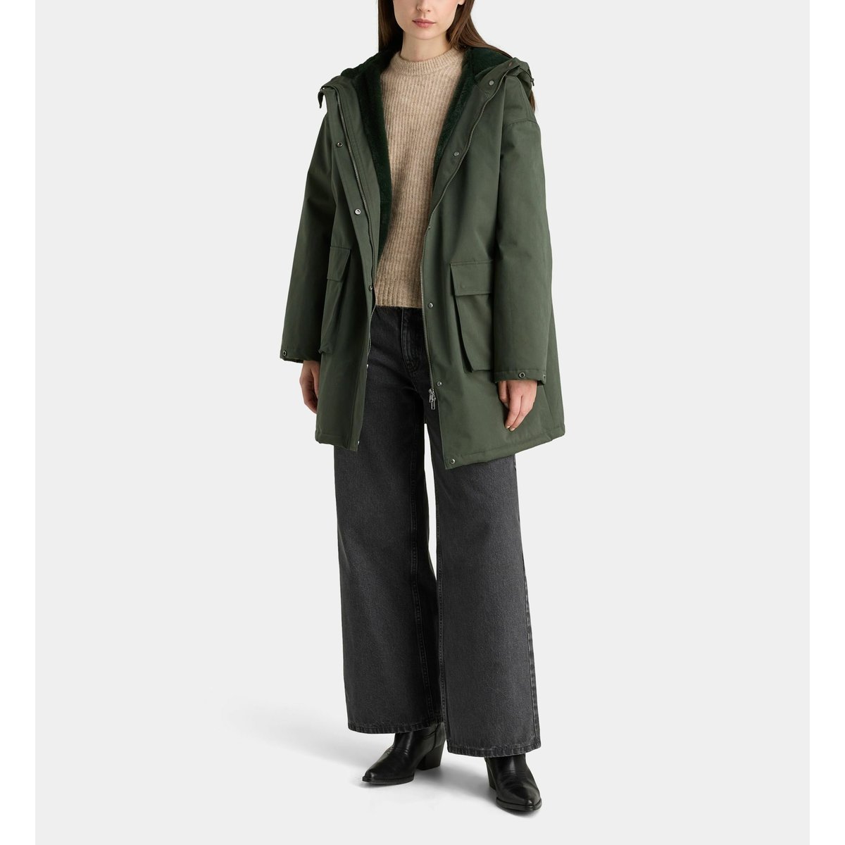Parka mi longue basile capuche kaki, GALERIES LAFAYETTE