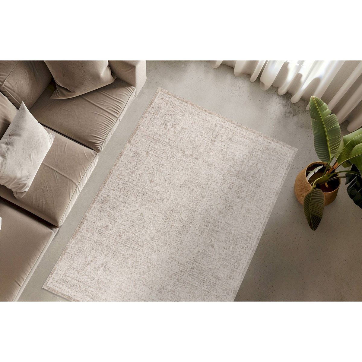 Tapis rectangulaire effet 3d, Amora crème beige clair patiné ton sur ton, ARTE ESPINA