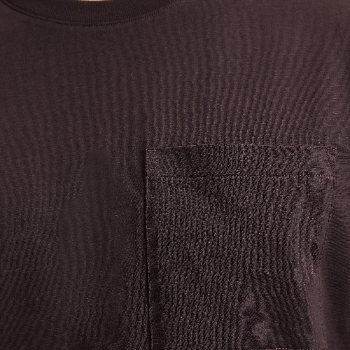T-shirt col rond, fit regular, en coton slub marron, LA REDOUTE COLLECTIONS