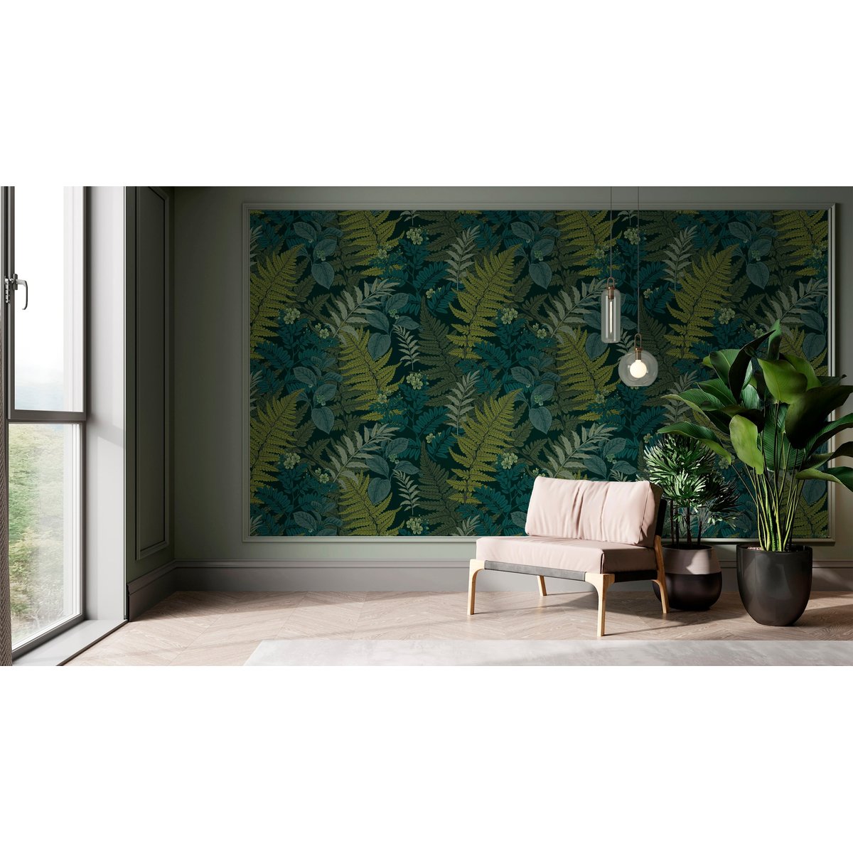 Papier peint panoramique Felger - fougères botaniques 288x300 cm vert, LE PAPIERS DE NINON