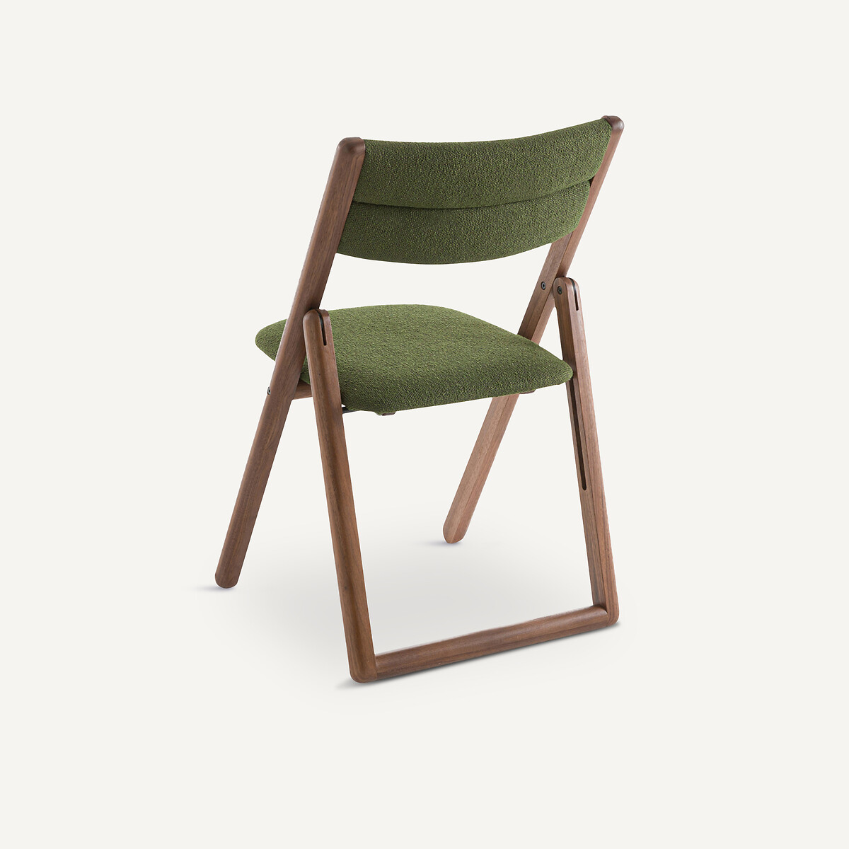 Chaise pliante, en noyer massif et tissu bouclette, CAMMINATA vert forêt, AM.PM X EMMANUEL GALLINA