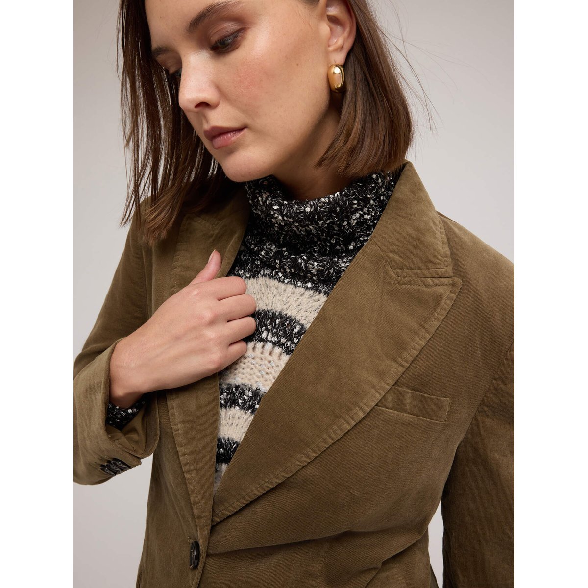 Blazer en velours côtelé de coton verde militare, MOTIVI