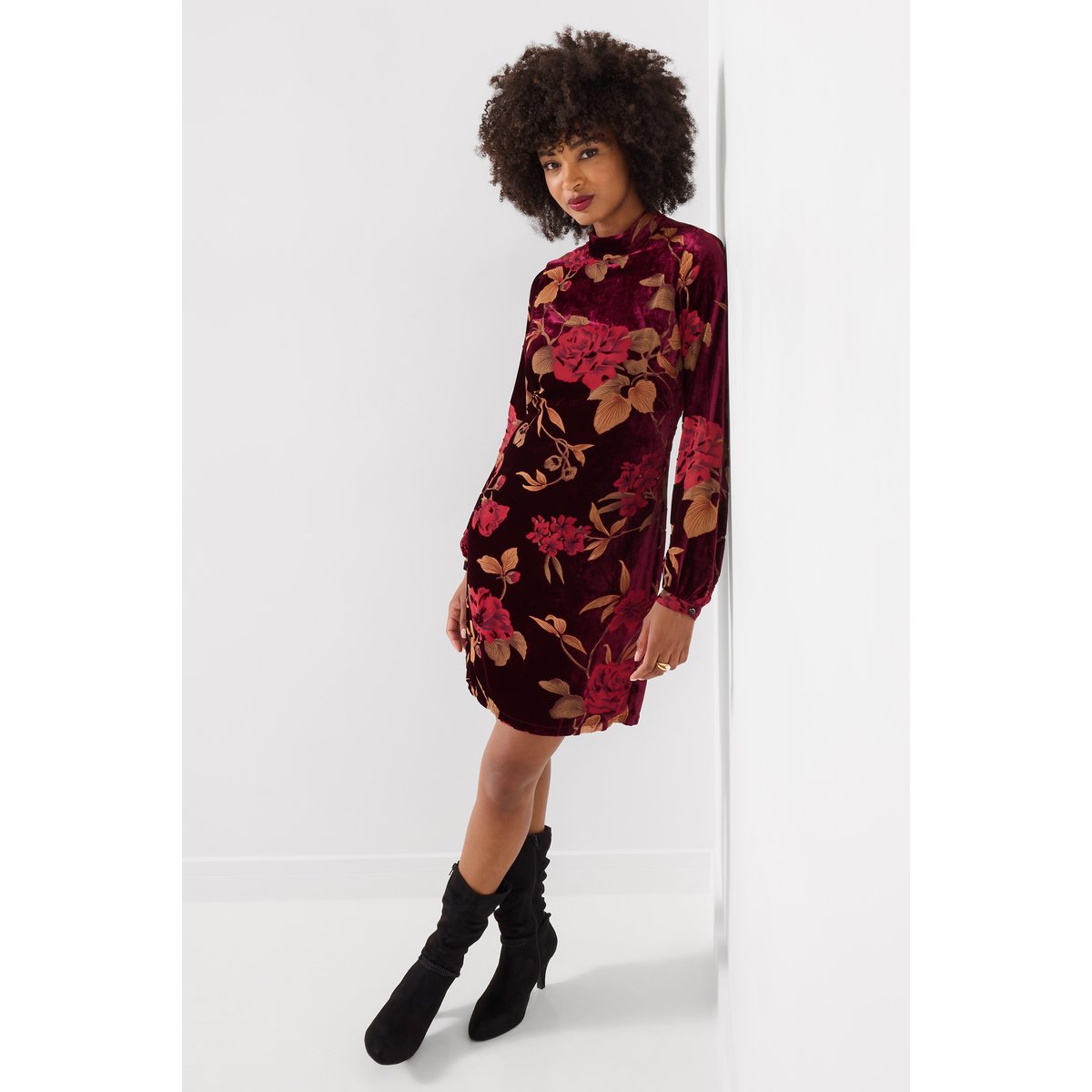 Robe Tunique en Velours Dévoré Sophia rouge, JOE BROWNS