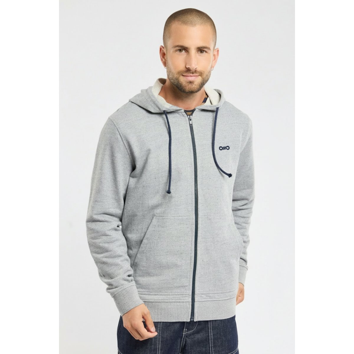 Sweat à capuche en coton et lyocel gris chiné, ARMOR-LUX