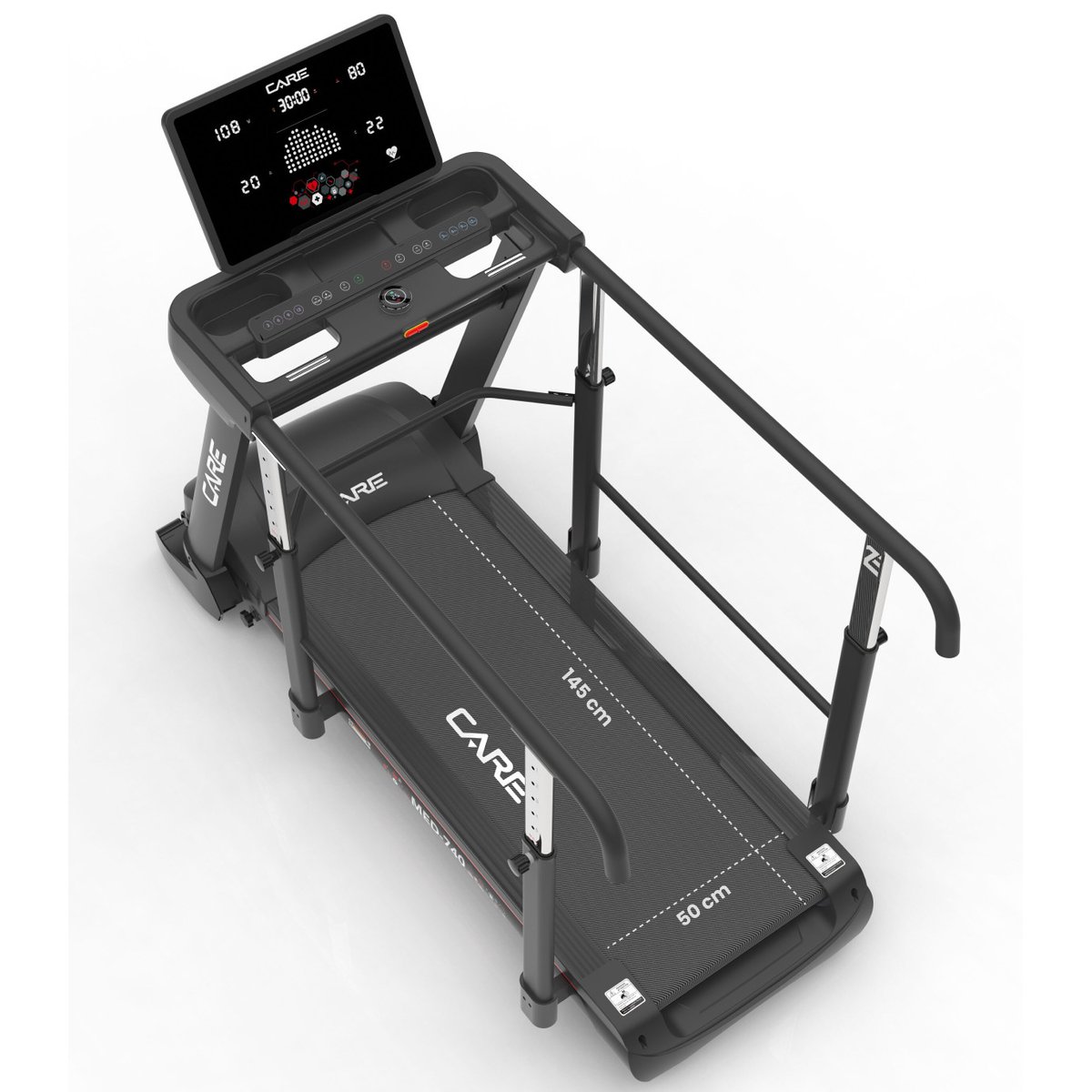 Tapis de course avec barres de maintien - 14km/h - MED-740 - MEDLINE noir, CARE FITNESS