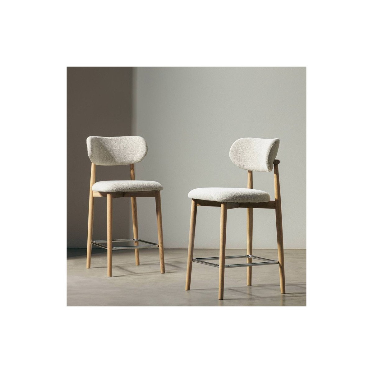 Tabouret de bar en chêne collection MIA crème chêne clair et chrome, RECOLLECTION