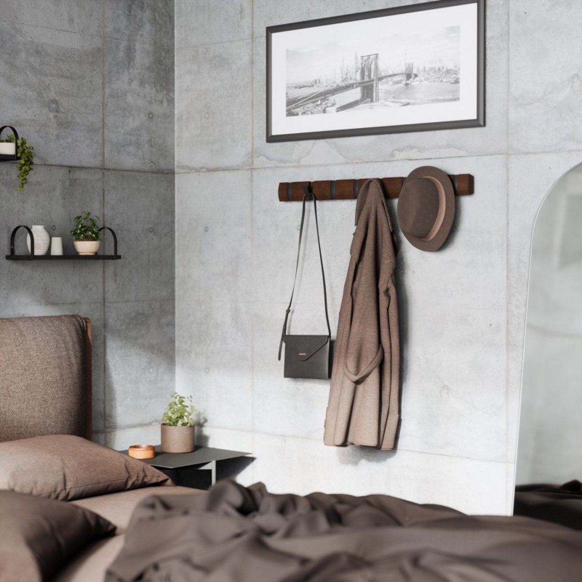 Portemanteau mural bois 8 patères FLIP bois foncé, UMBRA