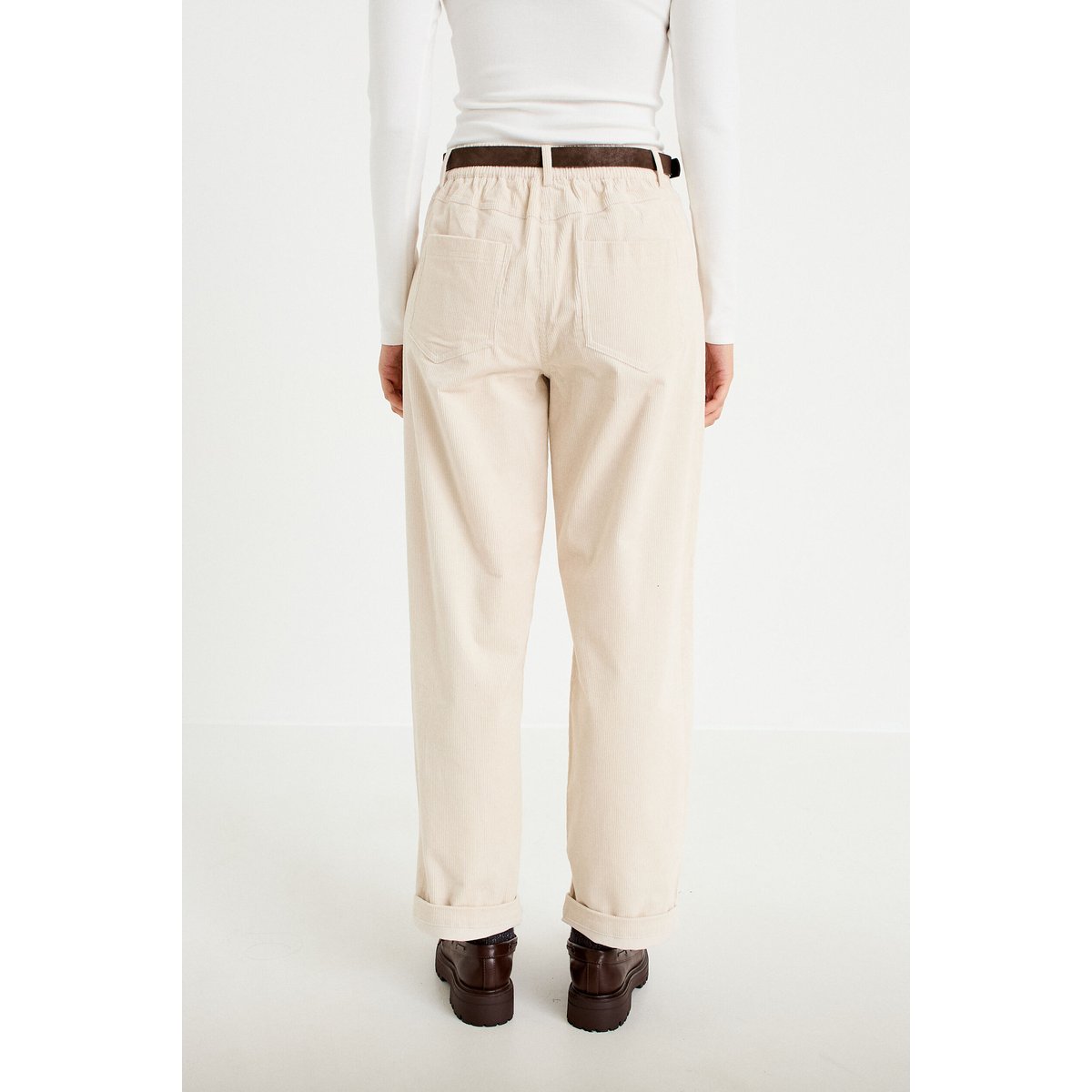 Pantalon barrel ceinture amovible ecru, CACHE CACHE