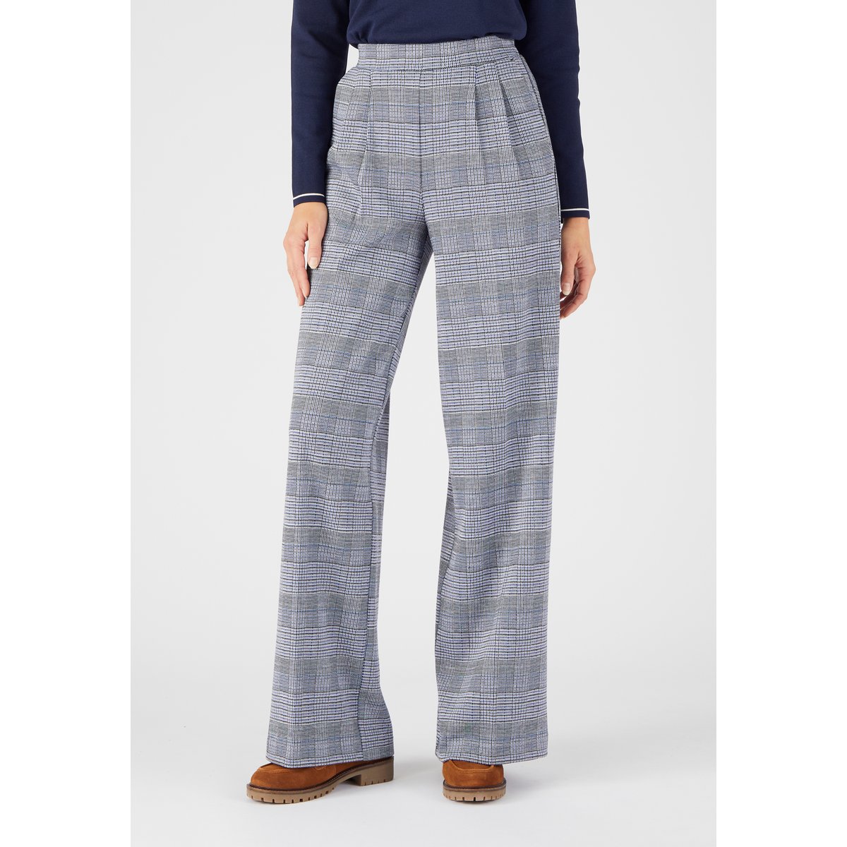 Pantalon large maille milano bleu prince de galles, DAMART