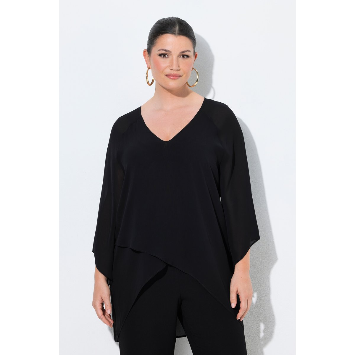 Blouse en chiffon, devant doublé noir, ULLA POPKEN