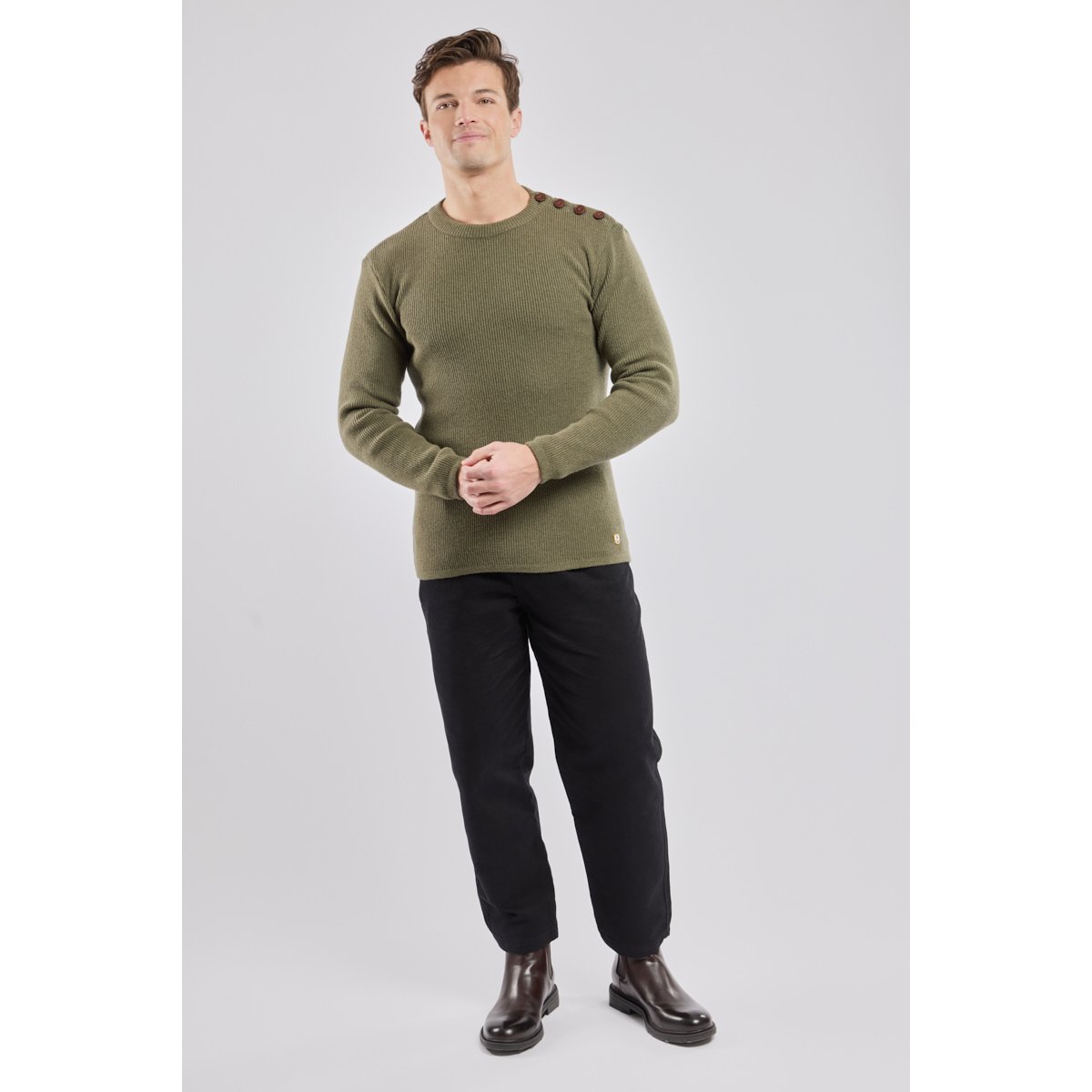 Pull marin Héritage - lambswool olive chiné, ARMOR-LUX