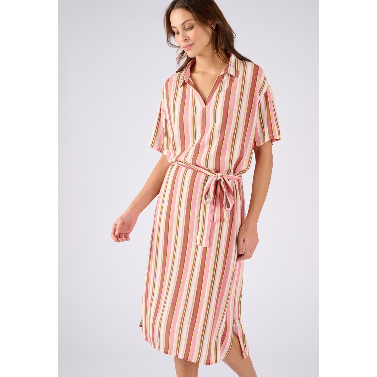 Robe en tissu créponné pure viscose rose multicolore rayé, DAMART