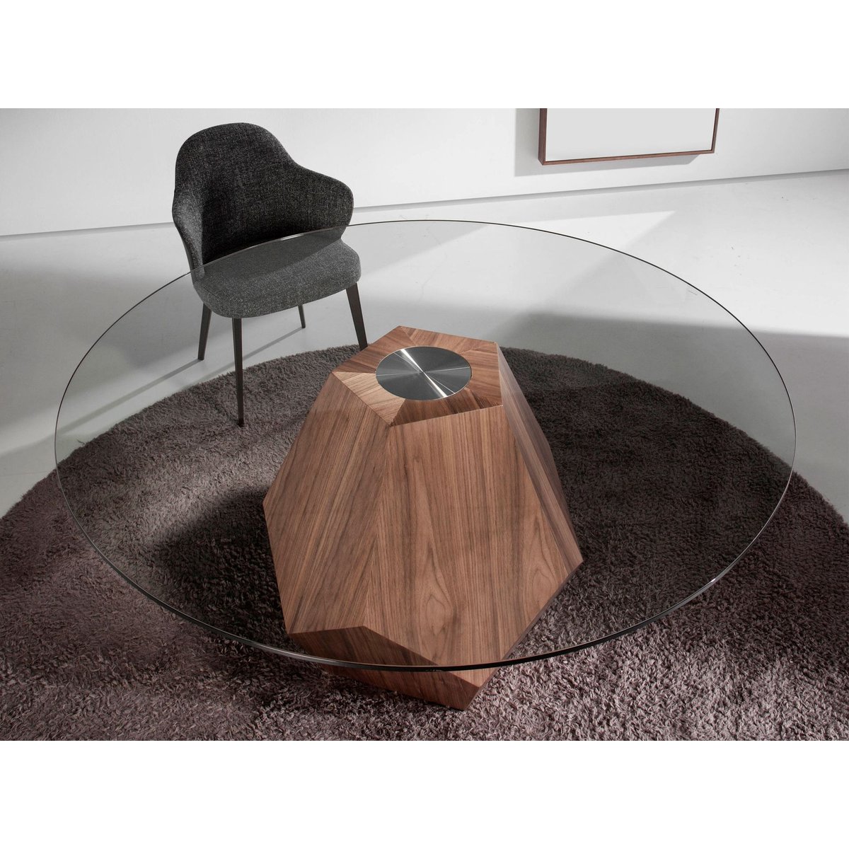 Table à manger ronde verre trempé et noyer verre | noyer, ANGEL CERDA