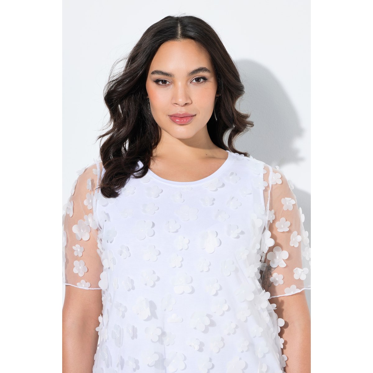 Blouse avec applications florales blanc neige, ULLA POPKEN