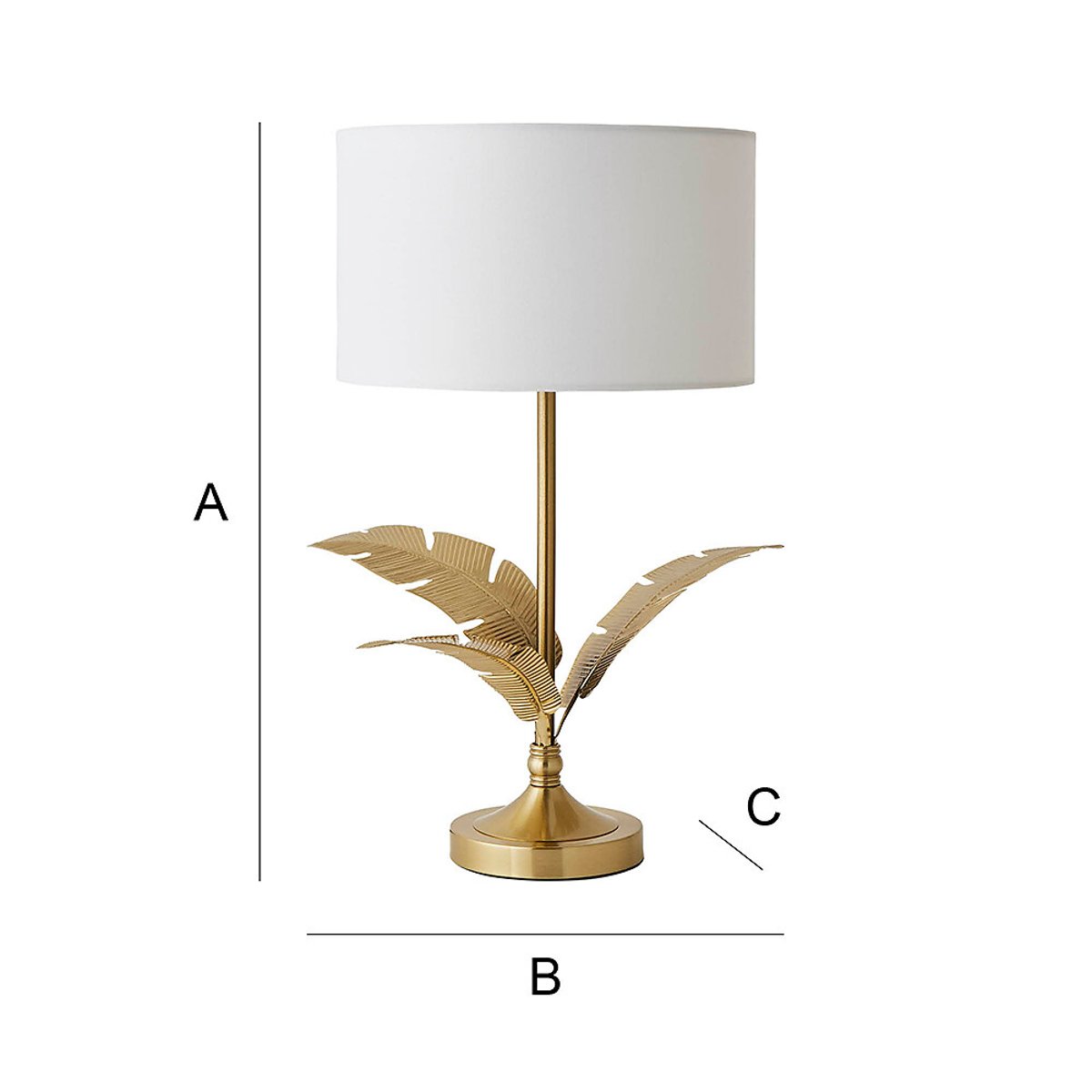 Chrissy Gold Palm Leaf Table Lamp with Fabric Drum Shade white, SO'HOME