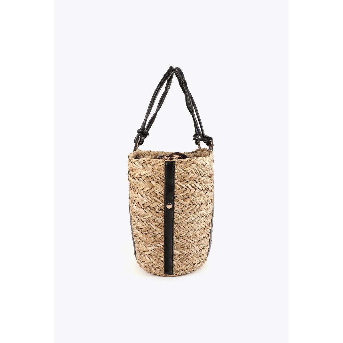 Panier tressé avec poignée logo découpé beige, LOLA CASADEMUNT