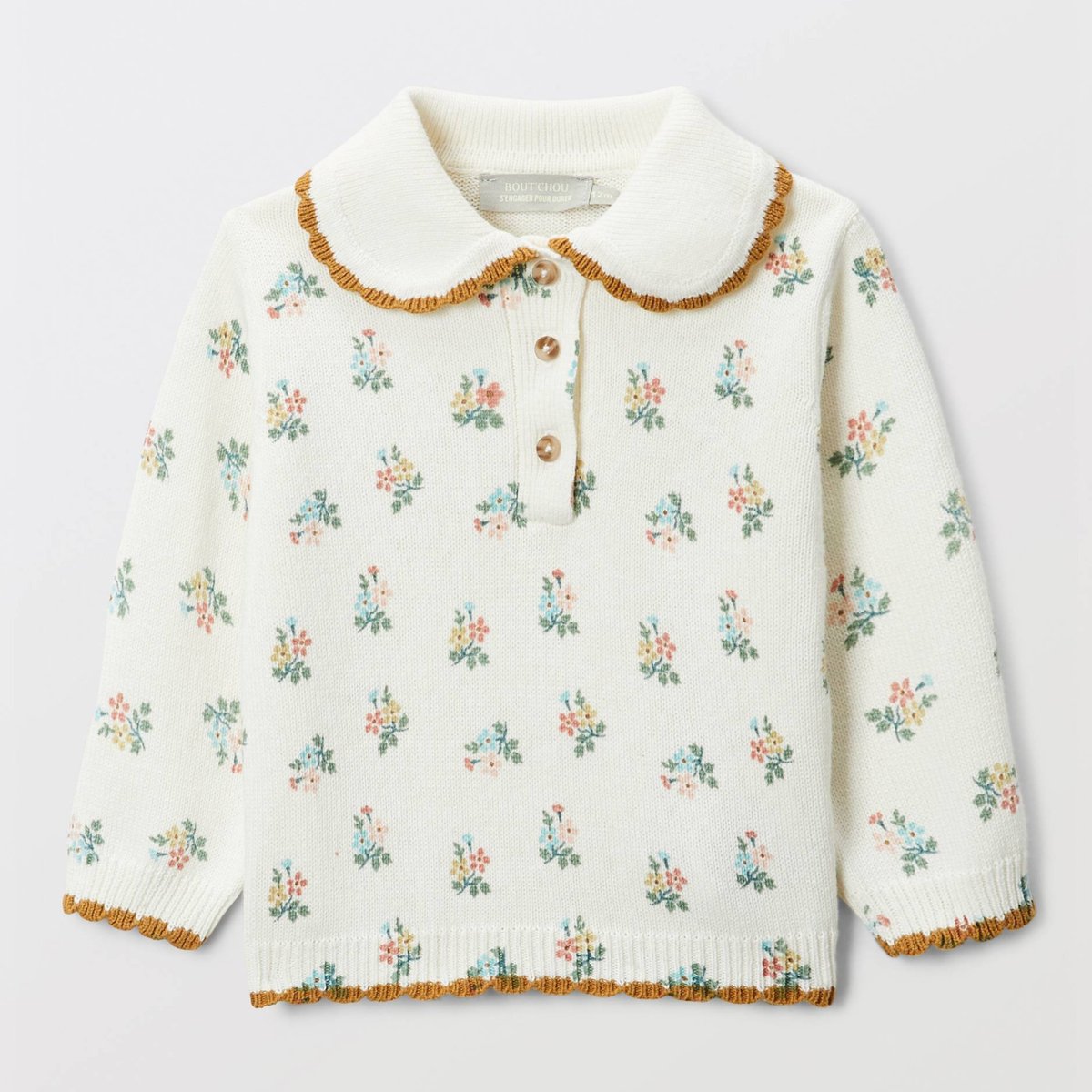 Pull imprimé à col fantaisie contenant de la laine white cap, BOUT'CHOU