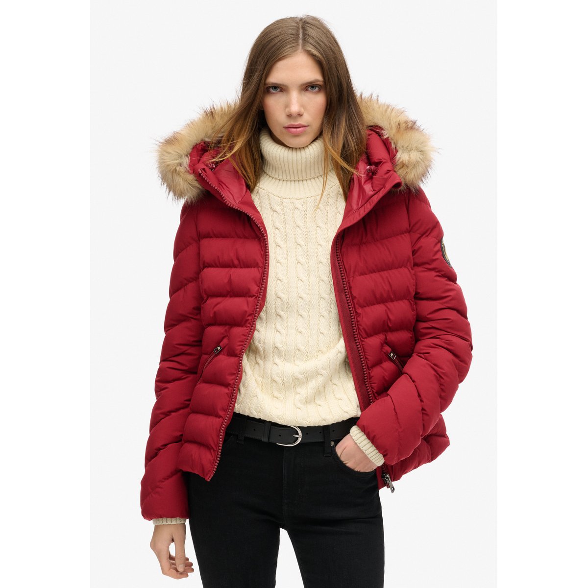 Doudoune courte à capuche Fuji rouge stanton, SUPERDRY