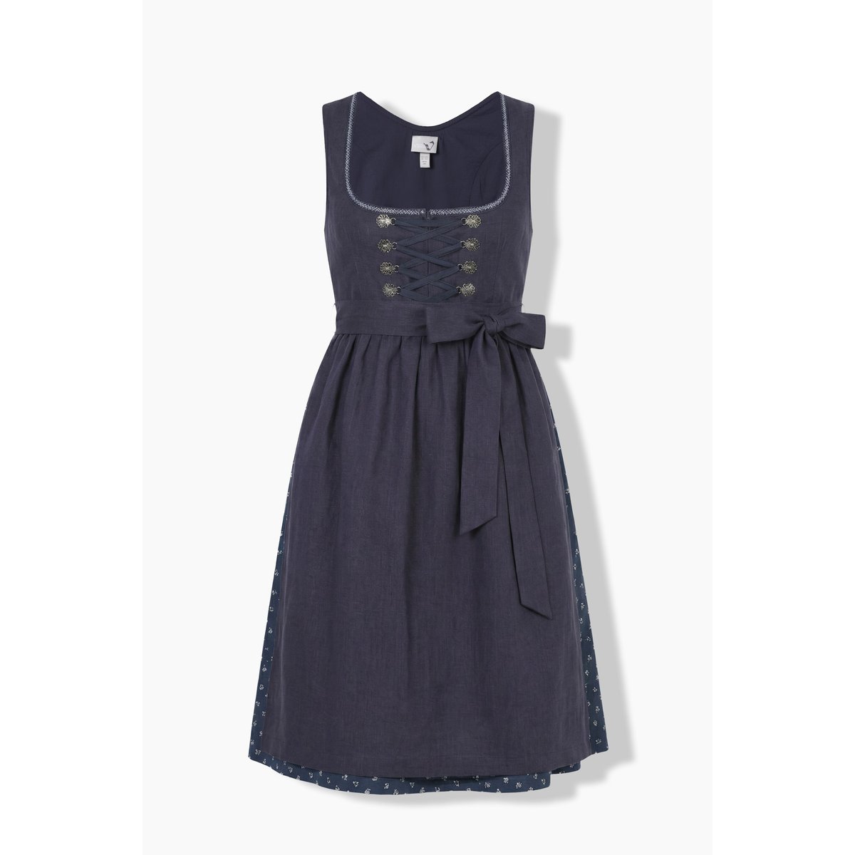 Dirndl en lin mélangé, fleurs, col carré violet foncé, ULLA POPKEN