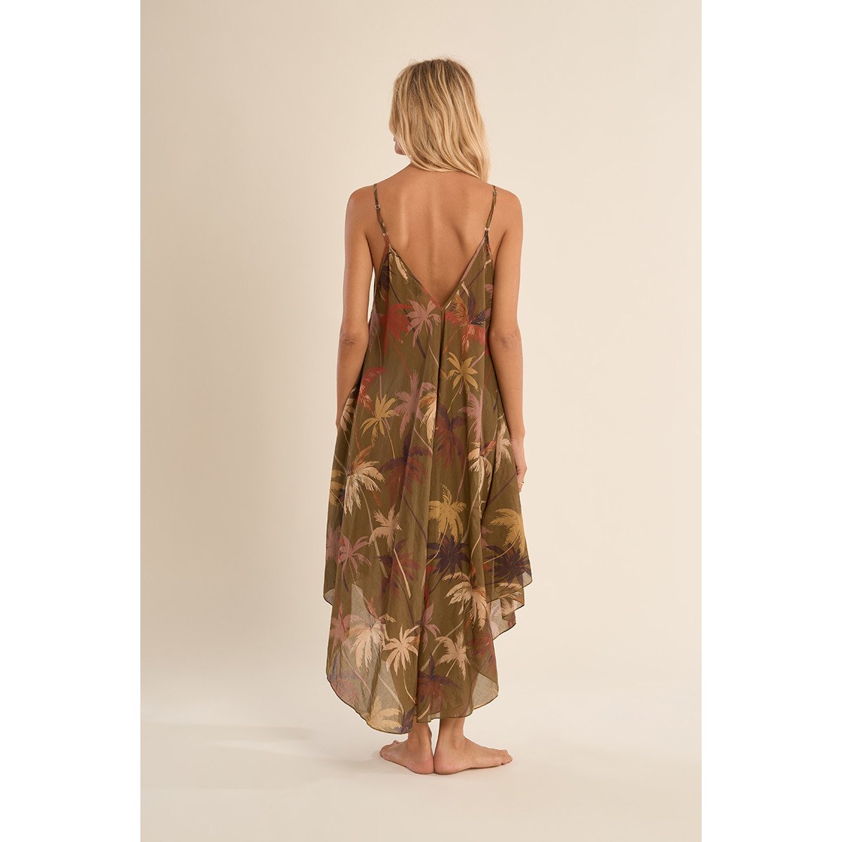 Longue robe fluide en coton, imprimée khaki moana, MOLLY BRACKEN