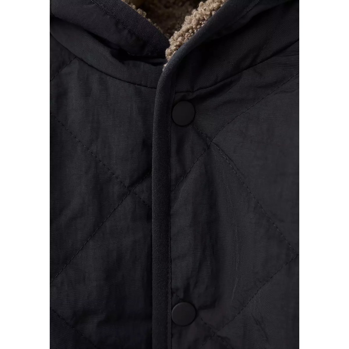 Anorak matelassé imitation fourrure noir, MANGO BABY