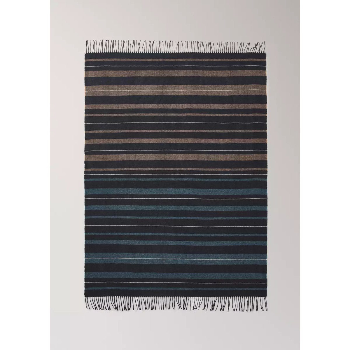 Plaid en laine à effet dégradé et détails de franges bleu pétrole, MANGO HOME